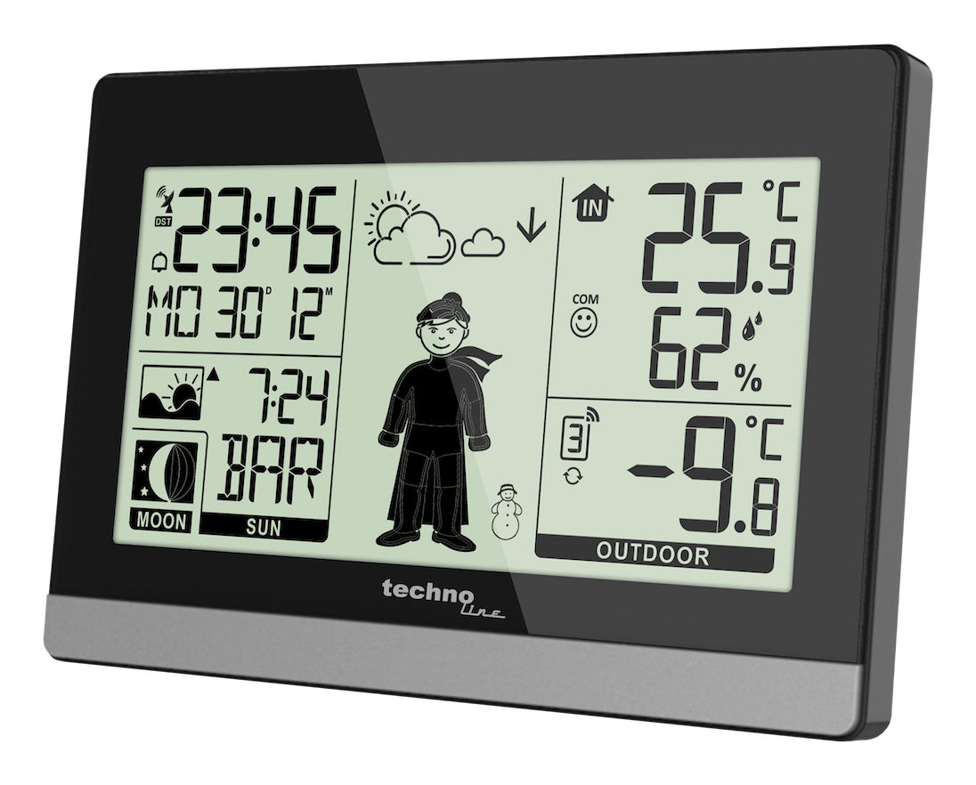 Technoline WS9612 – Wetterstation, innen/aussen, Hygrometer, inkl. Aussensensor – Schwarz