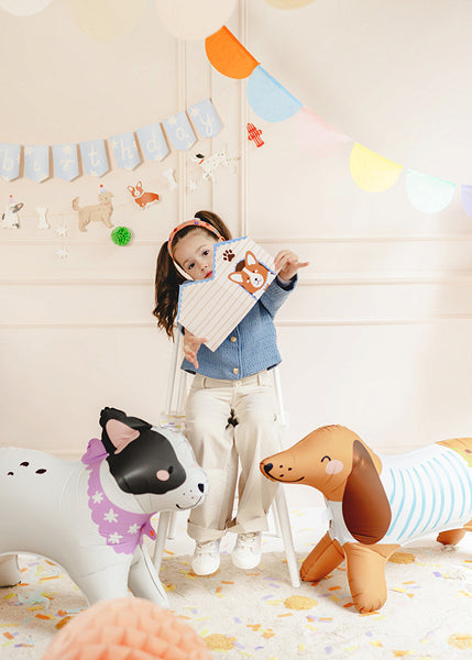 PartyDeco Folienballon Corgi – orange/weiss – 88 × 70 cm – 1 Stk