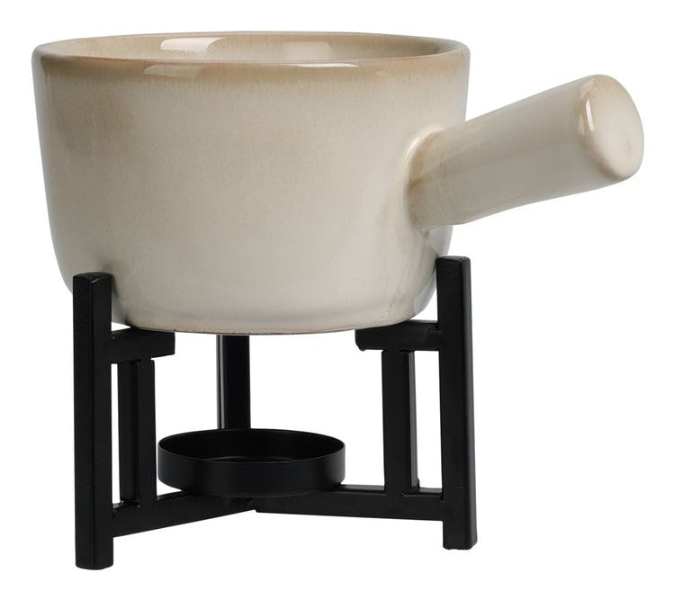 Furber. Fondue-Set – 0,5 l, Edelstahl/Keramik, für Käsefondue, Teelichter, Beige, 2 Personen, 4 Teile