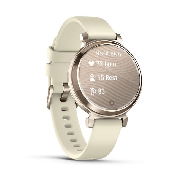 Garmin Lily 2 35 mm GPS – Aluminium Gold, Sportband Creme, 50 m, für Android und iPhone
