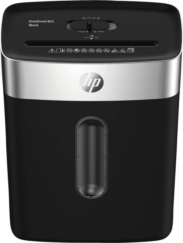 HP OneShred 8CC Aktenvernichter – Partikelschnitt, P-4, 5 × 18 mm, 8 Blatt, 15 l, Kreditkarten