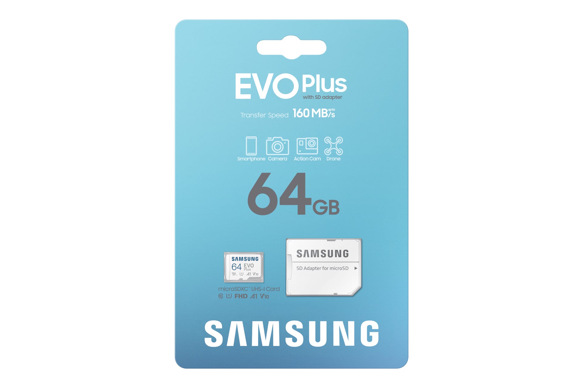 Samsung EVO Plus microSDXC 64 GB – 160 MB/s Lesen, 130 MB/s Schreiben, A1, UHS-I