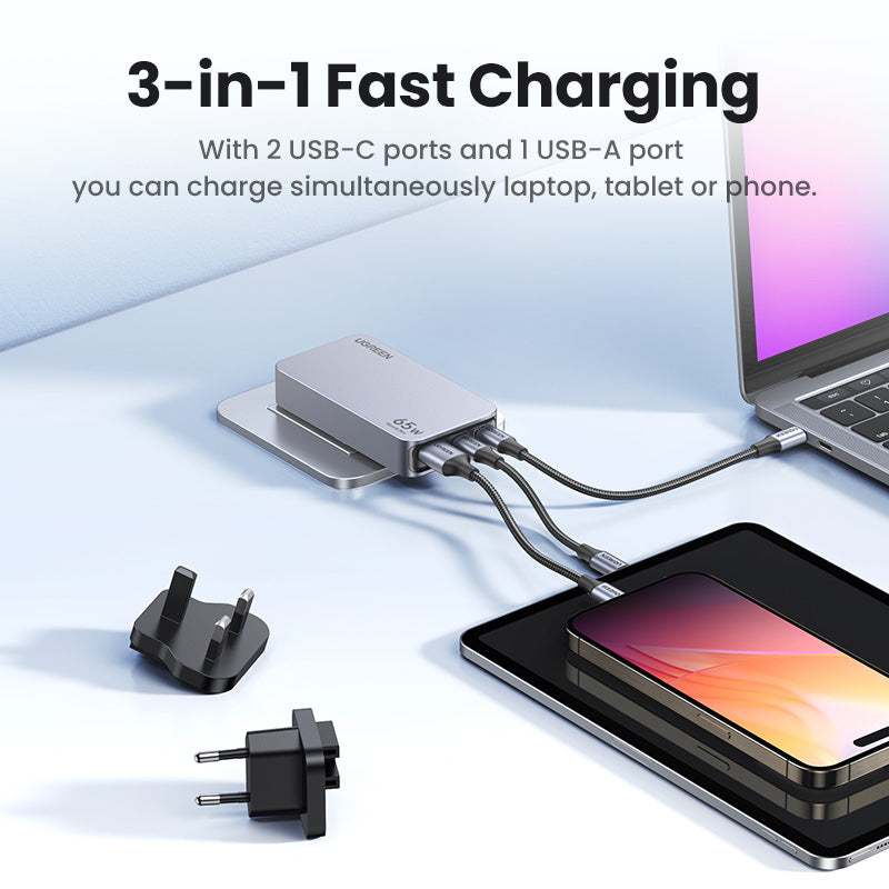 Ugreen Nexode Pro Ladegerät – 65 W, 3 Ports, PD, QC, GaN