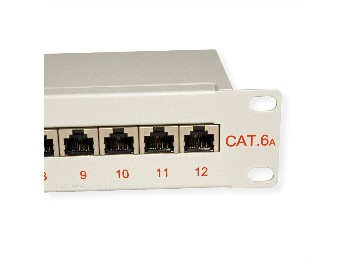 ROLINE 10" Patchpanel – 12× RJ-45, Kat.6A (Klasse EA), geschirmt, 1 HE, Krone LSAplus