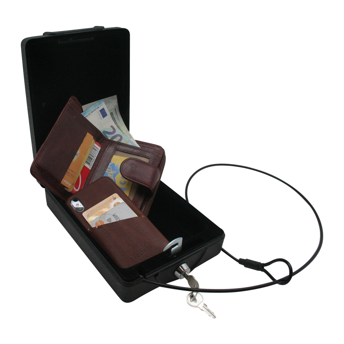 KH Security Tresor – Schlüsselschloss – 220 × 160 × 65 mm – Einbruchschutz – tragbar – Schwarz