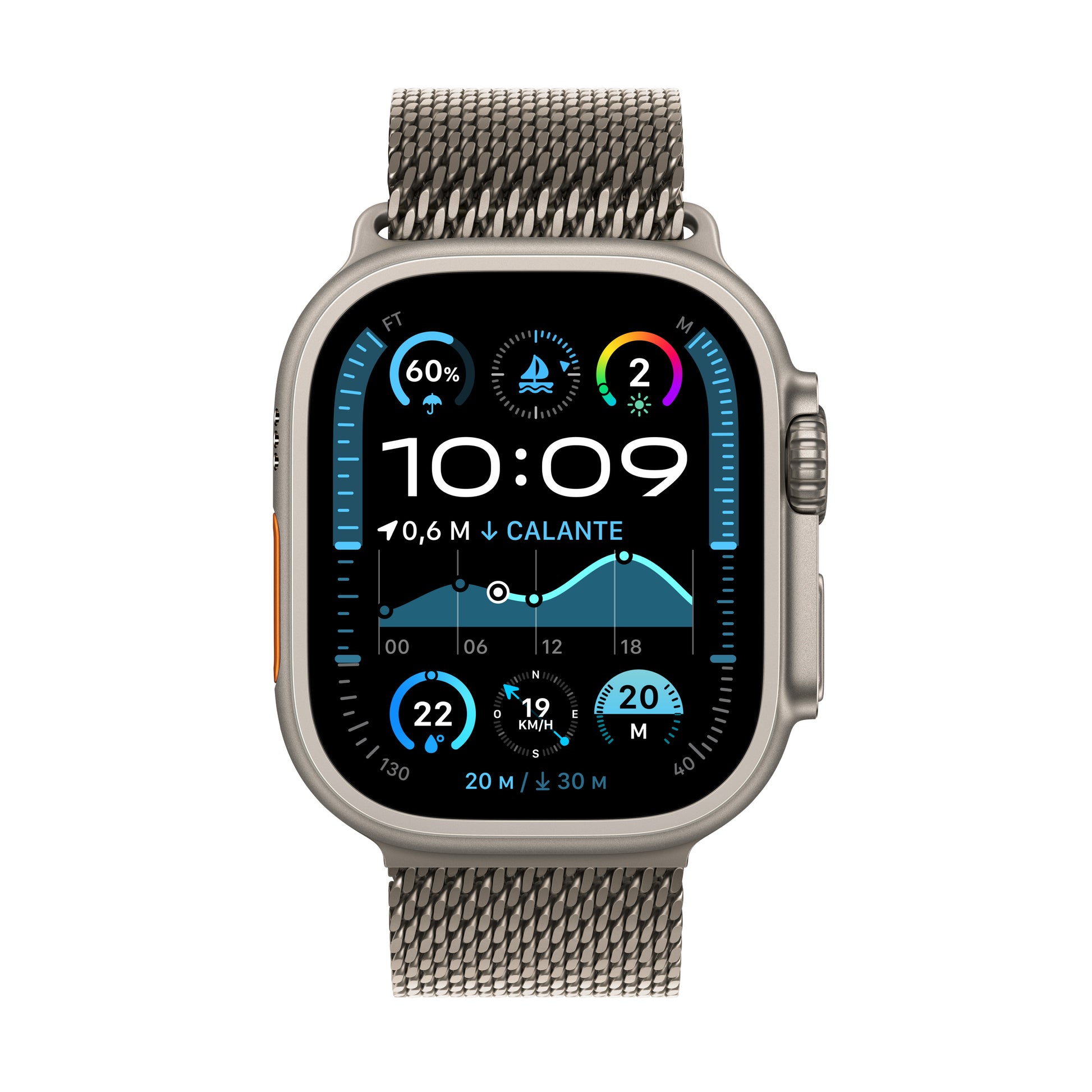 Apple Watch Ultra 2 (2024) – Smartwatch – 44 mm, LTE, Saphirglas, 100 m, Natural Titanium, Milanese Loop (M)