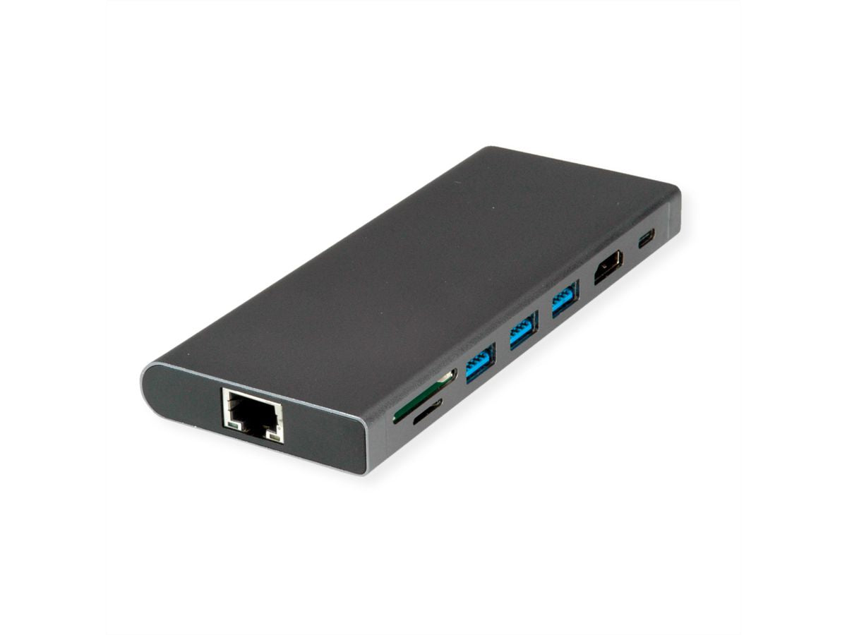 VALUE Dockingstation – USB-C, 1× HDMI, 3× USB-A, SD/microSD, 3,5 mm Audio, für MacBook/Notebook/PC