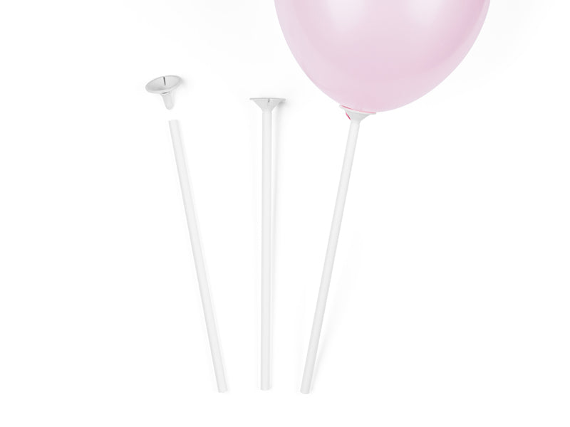 PartyDeco Ballonstäbe aus Papier, Weiss, 300 mm, 100 Stück, Motiv Geburtstag