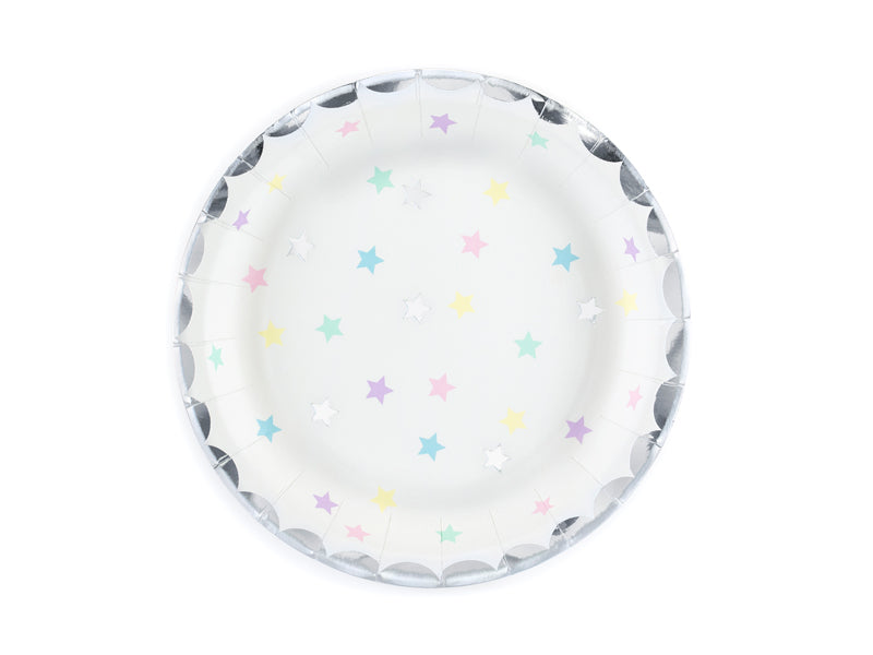 PartyDeco Teller, Papier – Ø 18 cm, Einhorn Sterne – 6 Stk.