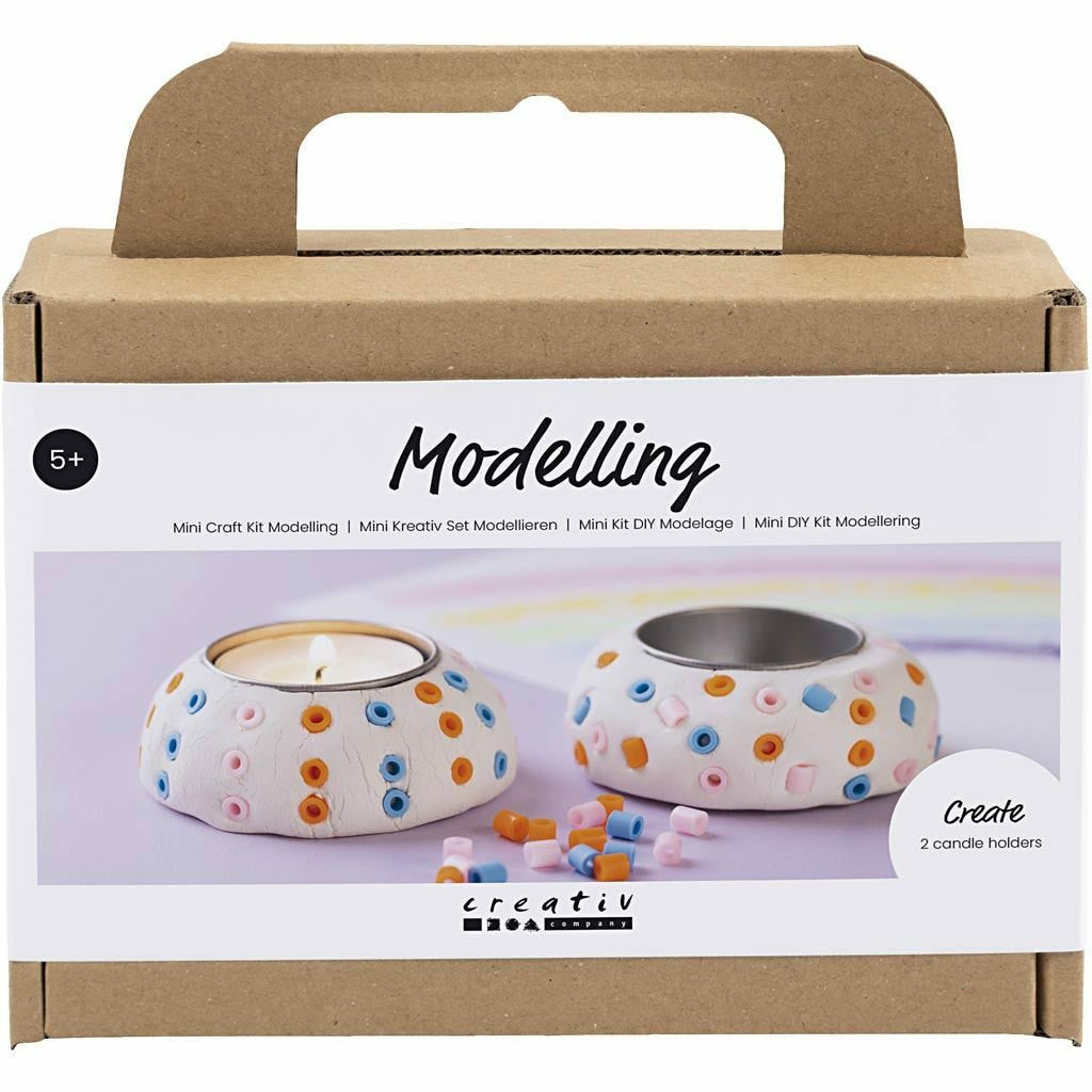 Creativ Company Knete-/Modelliermasse-Set – Teelichthalter basteln – ab 5 Jahren – lufthärtend