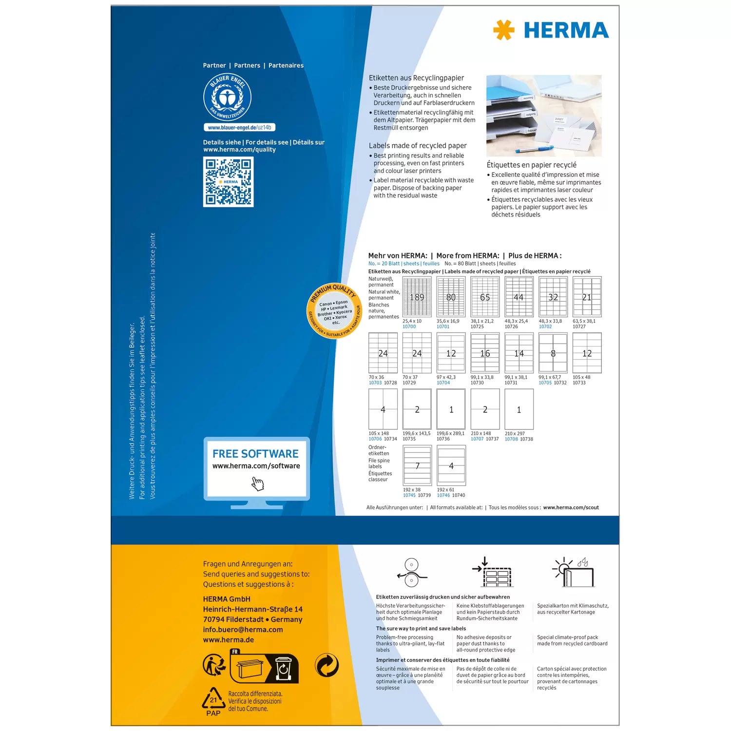HERMA Drucketiketten, 210 mm × 148 mm, weiss, Papier, entfernbar, 160 Stück