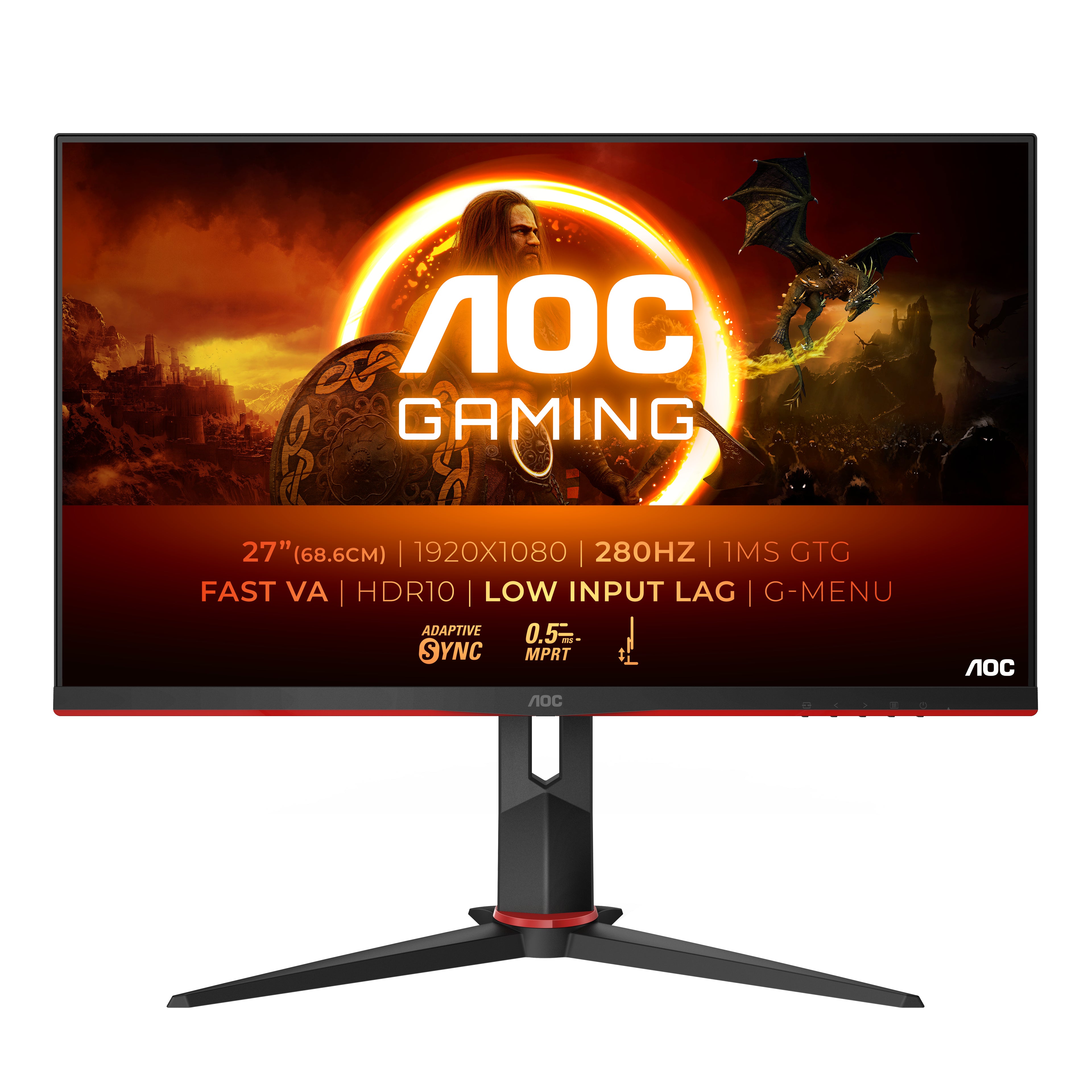 AOC 27G2ZN3/BK – Monitor, 27", 1920 × 1080 (Full HD), VA, 280 Hz, 300 cd/m², VESA 100 × 100, Schwarz