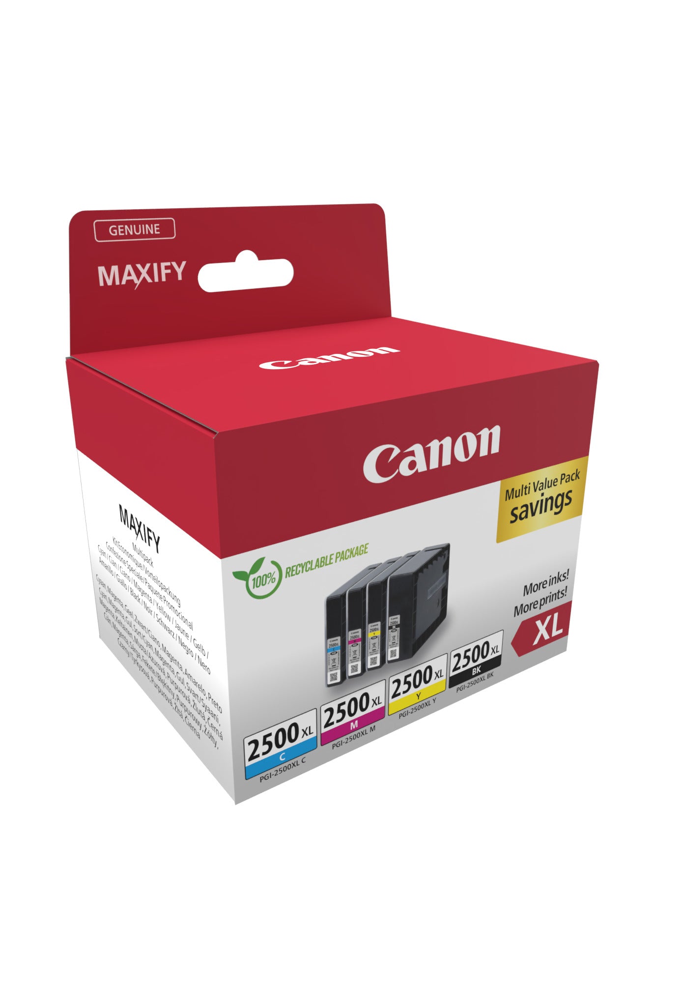 Canon Tintenpatronen-Multipack PGI-2500XL, CMYK, 4er-Pack – für MAXIFY iB4050, MB5050, MB5350
