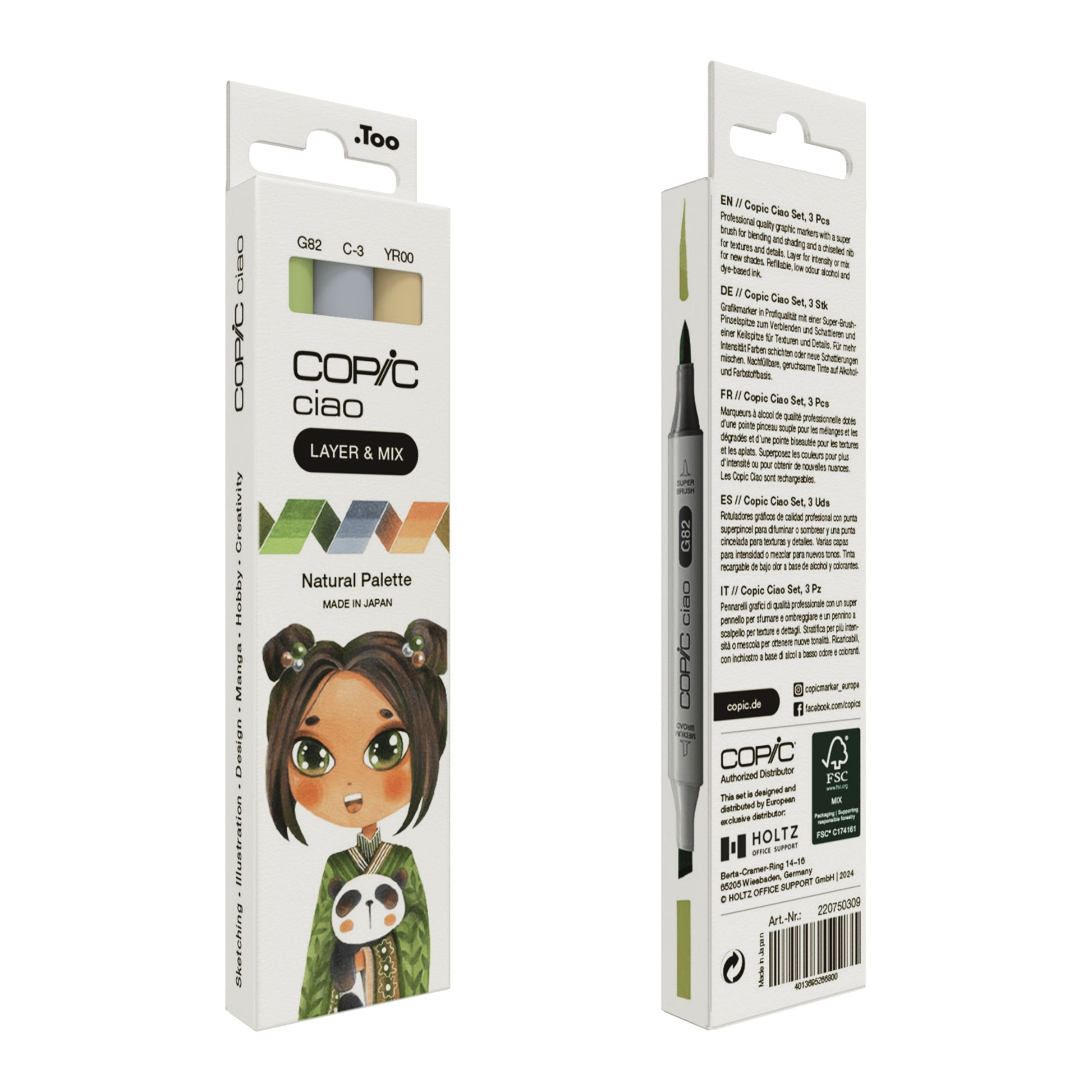 Copic Ciao Pinselstift, Doppelspitze, Natürliche Palette – Kombi, Alkoholbasiert, 3 Farben, 3er Set