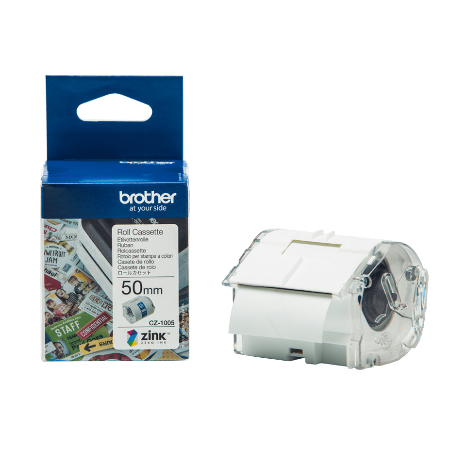 Brother CZ-1005 – Endlos-Etiketten 50 × 5 m – Thermotransfer – für VC-500W – wischfest, wasserfest
