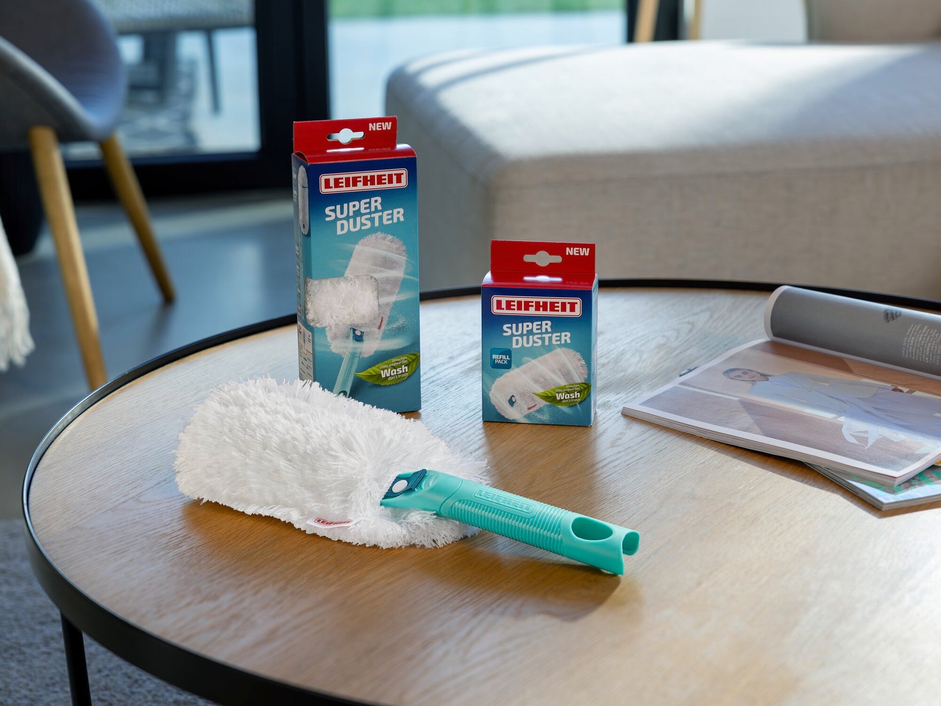 Leifheit Superduster Staubwedel – Mikrofaser – Weiss/Türkis