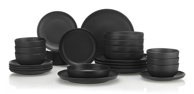 Hermia Geschirrset 710KTP3369 – Set 24-teilig, Speiseteller Ø 27 cm, Porzellan, Schwarz, spülmaschinenfest