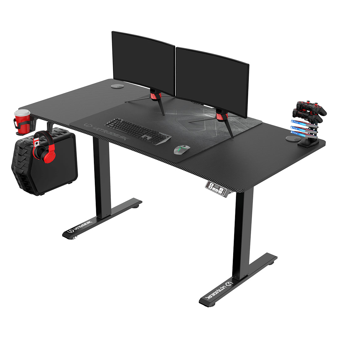 Ultradesk Level V2 Gaming-Tisch – 140 × 68 cm, höhenverstellbar, schwarz, Stahl