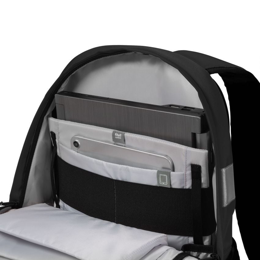 DICOTA REFLECTIVE – Notebook-Rucksack – 25 l, rPET, schwarz, Reflexstreifen