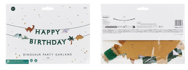 PartyDeco Girlande Happy Birthday Dino – mehrfarbig – 450 × 10 cm – Papier – 1 Stk