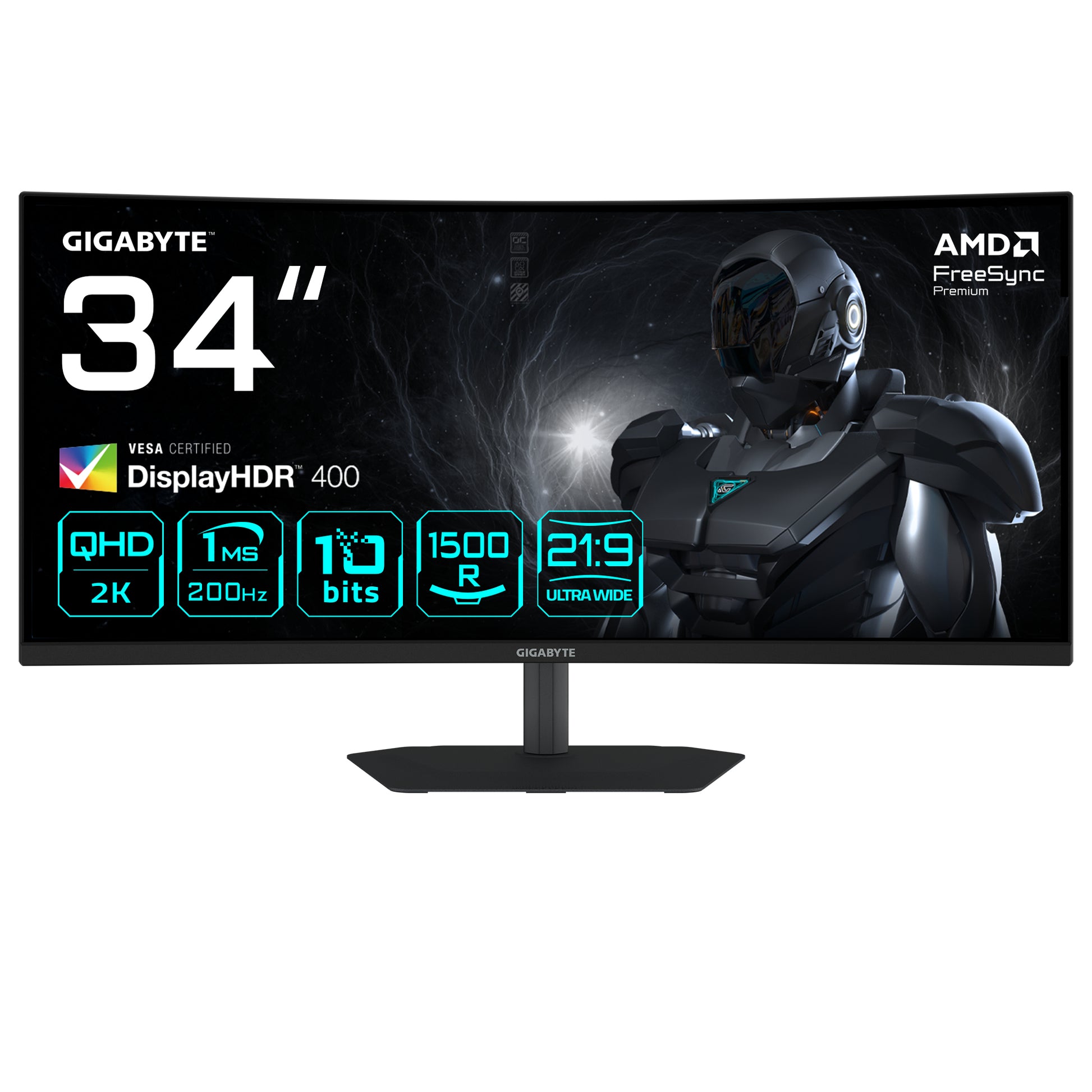 GIGABYTE G34WQC2 – Monitor, 34", 3440 × 1440, VA, 200 Hz, 450 cd/m², 2× HDMI 2.1, 2× DisplayPort 1.4