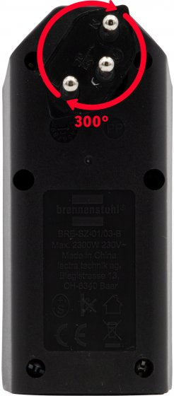 Brennenstuhl Steckdosenleiste, 3×T13, ohne Schalter, Eingang T12, drehbar 300° – schwarz