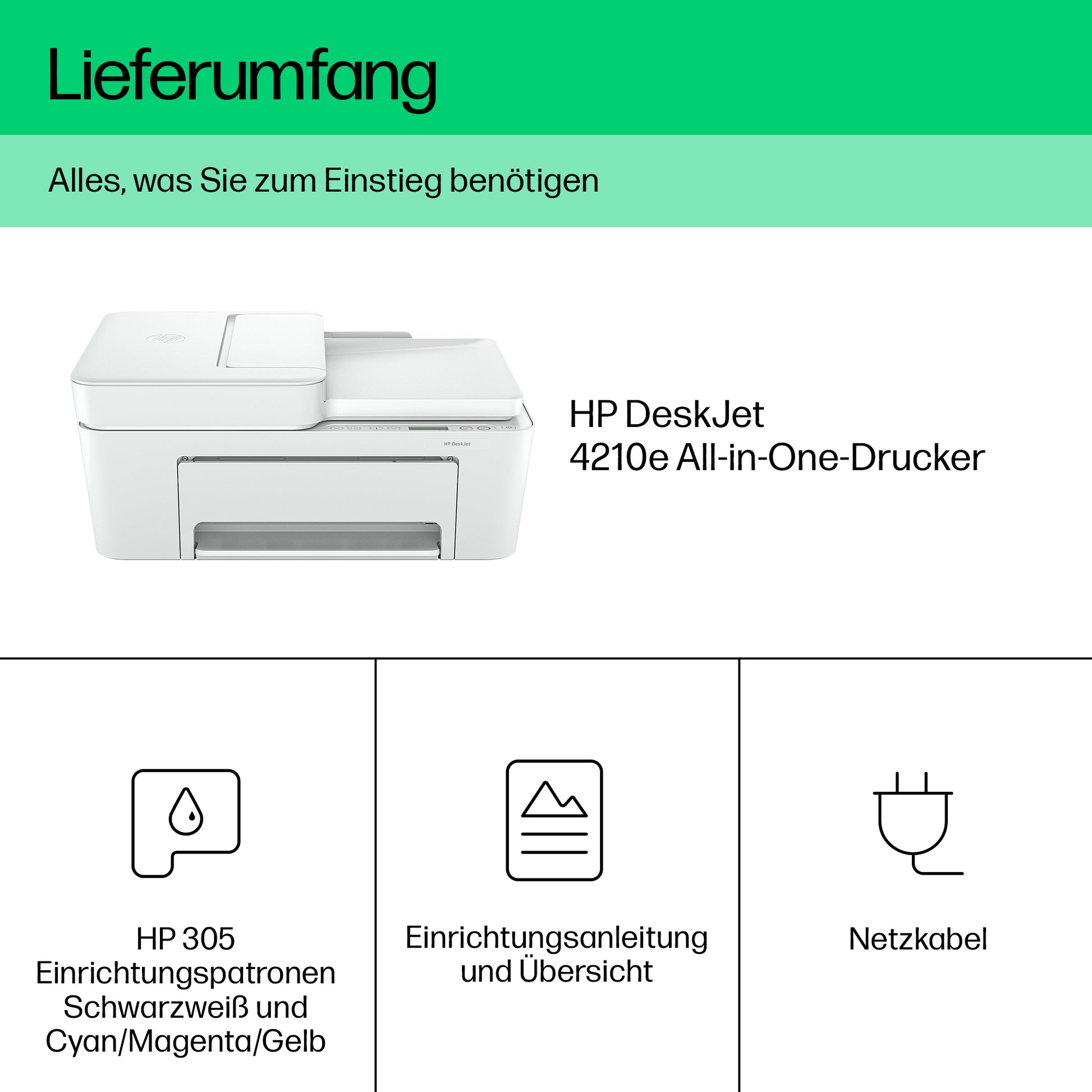 HP Deskjet 4210E Wireless – Farbtintenstrahl-Multifunktionsdrucker, A4, 3-in-1, Duplex, ADF, WLAN, AirPrint