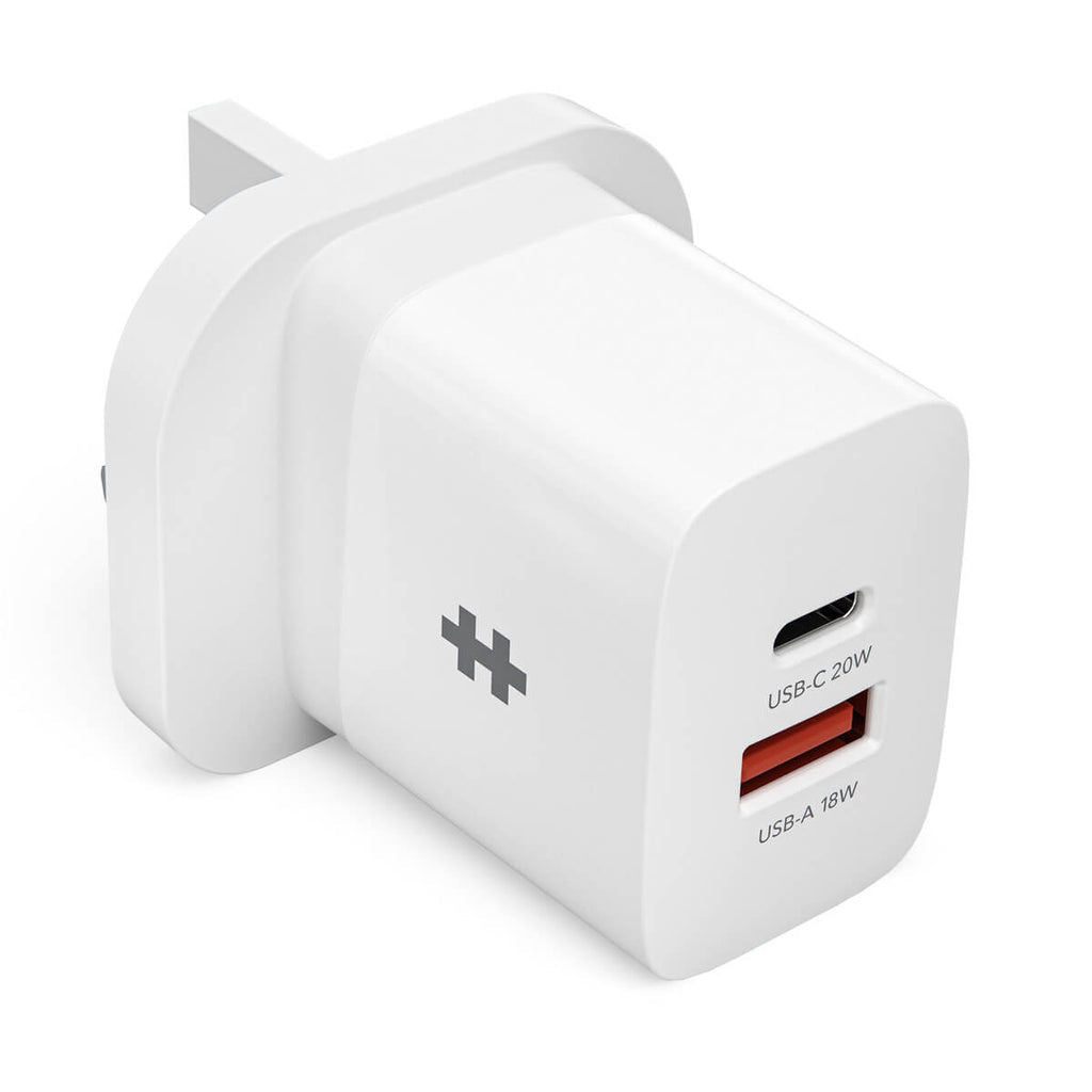 HyperJuice USB-Ladegerät 20 W – USB-C×1, USB-A×1 – PD – UK-Stecker (Typ G) – Weiss