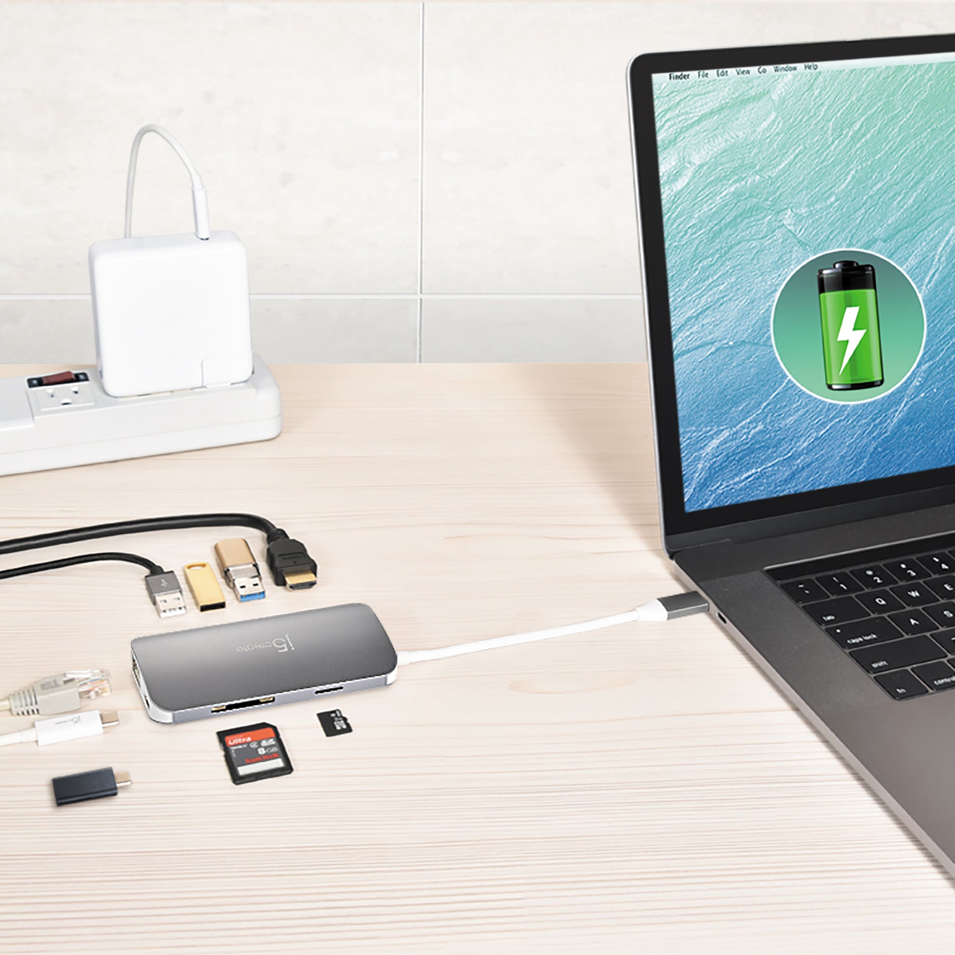 j5create JCD383-N Multiport-Adapter – USB-C, 1× HDMI, 3× USB-A, GbE, SD/microSD, für Windows/Mac