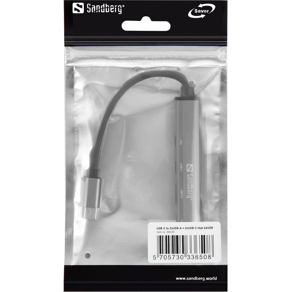 Sandberg 336-50 USB-Hub – USB-C, 3× USB-A, 2× USB-C, 65 W PD, für Windows/Mac