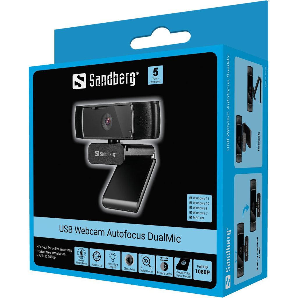 Sandberg 134-38 Webcam – Full HD (1920 × 1080), Autofokus