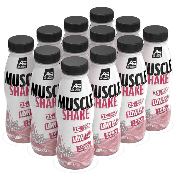 ALL STARS Fitness Products All Stars Milch-Drink Muscle Shake Erdbeere – glutenfrei – 12×330 ml
