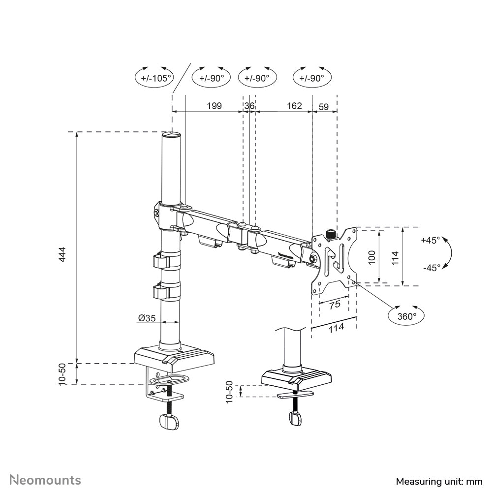 Neomounts DS60-600BL1 Monitorarm – NERO Single, Quick-Fix, Tischklemme