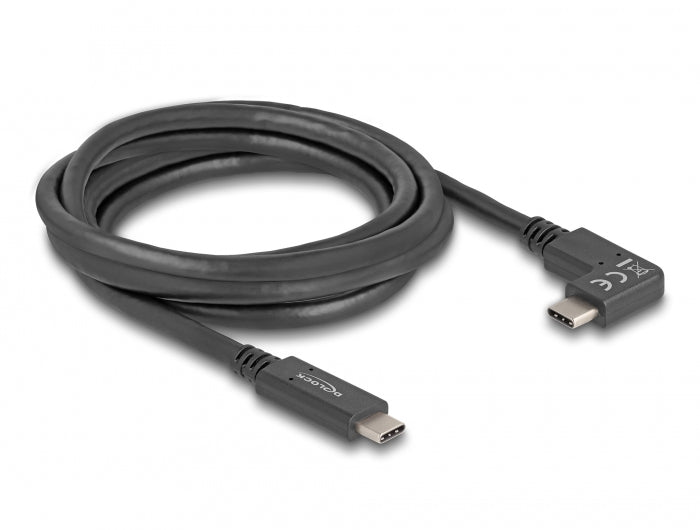 DeLOCK USB-C auf USB-C Kabel – USB 3.2 Gen 1 (5 Gbit/s) – 2 m – PD 60 W – Abgewinkelt – Schwarz