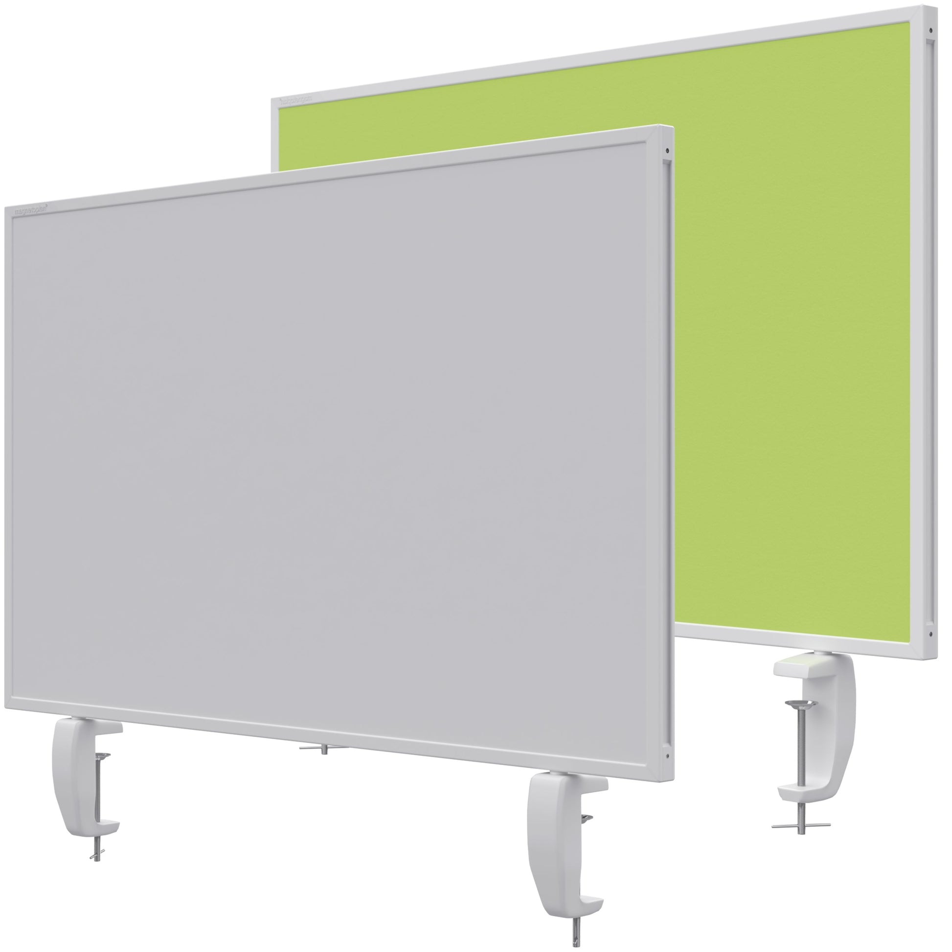 Magnetoplan Tischtrennwand VarioPin – 800 × 500 mm – doppelseitig (Whiteboard/Filz) – grün – mit Tischklemme
