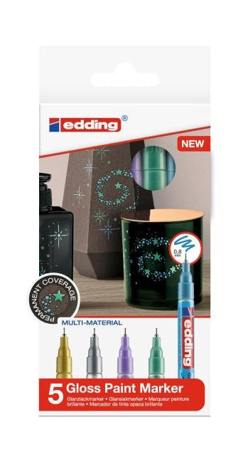 Edding 780 Paint Marker Metallic – Rundspitze 0,8 mm – Mehrfarbig – 5er-Set – für Glas, Metall und Kunststoff