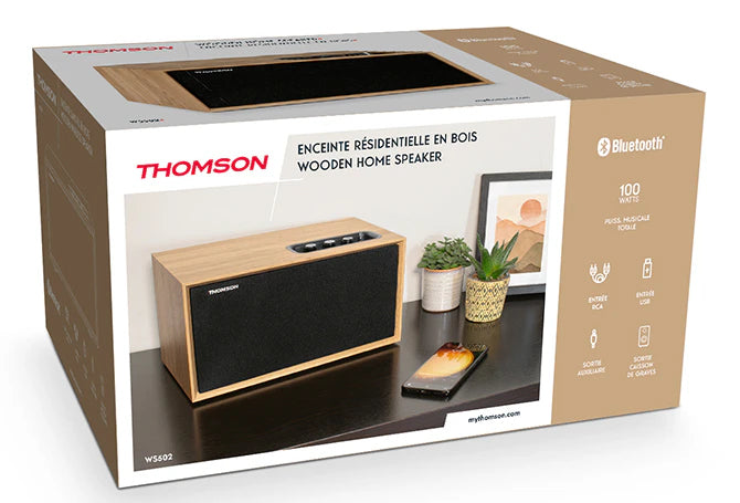 Thomson WS502 – Aktivlautsprecher – 3-Wege, 100 W, Schwarz/Holz