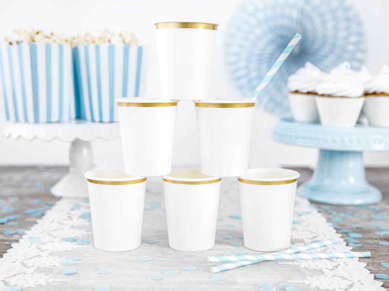 PartyDeco Trinkbecher, Papier/Karton – 2,2 dl, Weiss/Gold – 6 Stk.