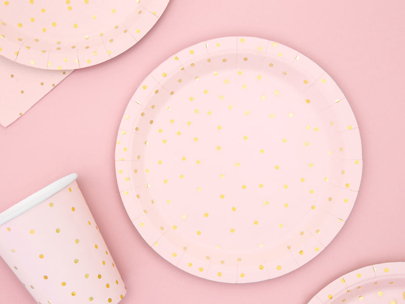 PartyDeco Teller, Papier – Ø 18 cm, Hellrosa Punkte – 6 Stk.