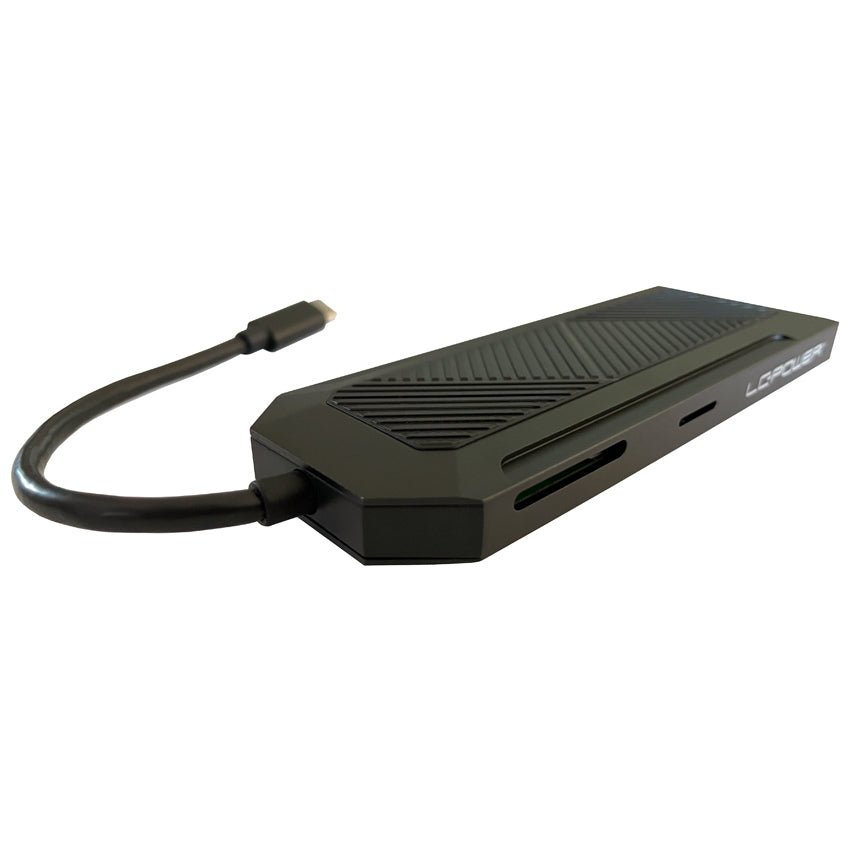 LC-Power MULTI-6-RGB Multiport-Adapter – USB-C, 1× HDMI, 3× USB-A, 1× USB-C, 100 W PD, GbE, SD/microSD