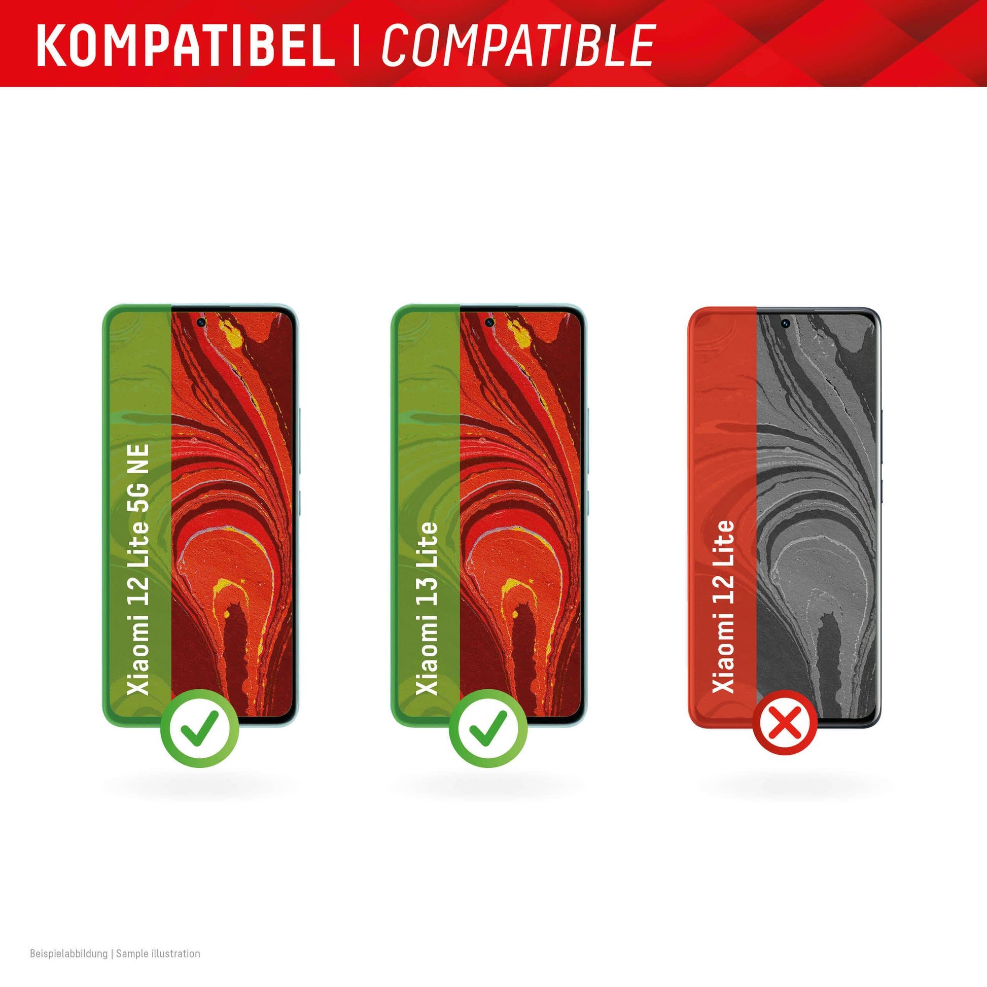 E.V.I. Displayschutz (Panzerglas), Full Cover – für Xiaomi 12 Lite NE/13 Lite – mit Applikator