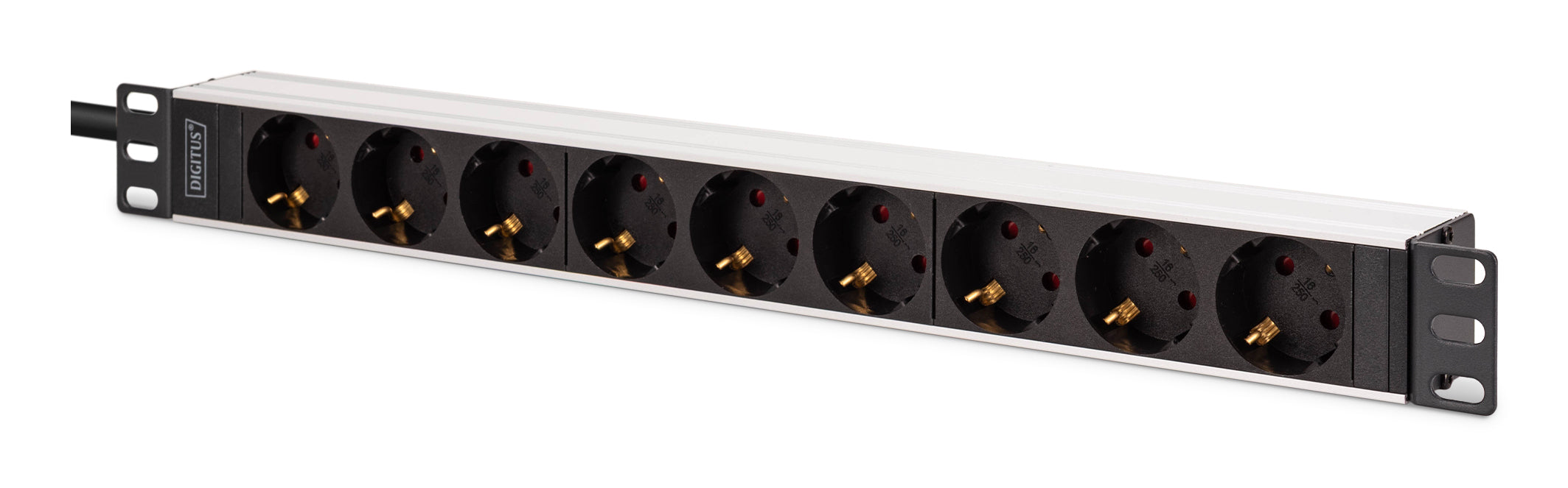 Digitus Rack-PDU DN-95440 – 1U horizontal/vertikal, 9× Typ F, IEC C20, 230 V/16 A, 2 m, schwarz/silber