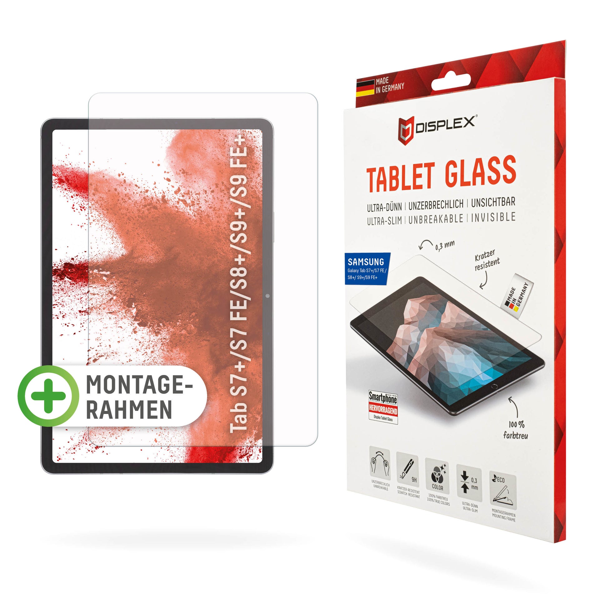 Displex Panzerglas für Samsung Galaxy Tab S7+/S8+/S9+ (inkl. FE-Modelle) 12,4" – 9H, Anti-Fingerprint