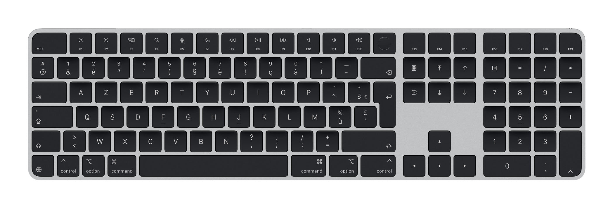 Apple Magic Keyboard – Kabellose Tastatur (Bluetooth), FR-Layout (FR), Vollformat (mit Ziffernblock) – für macOS