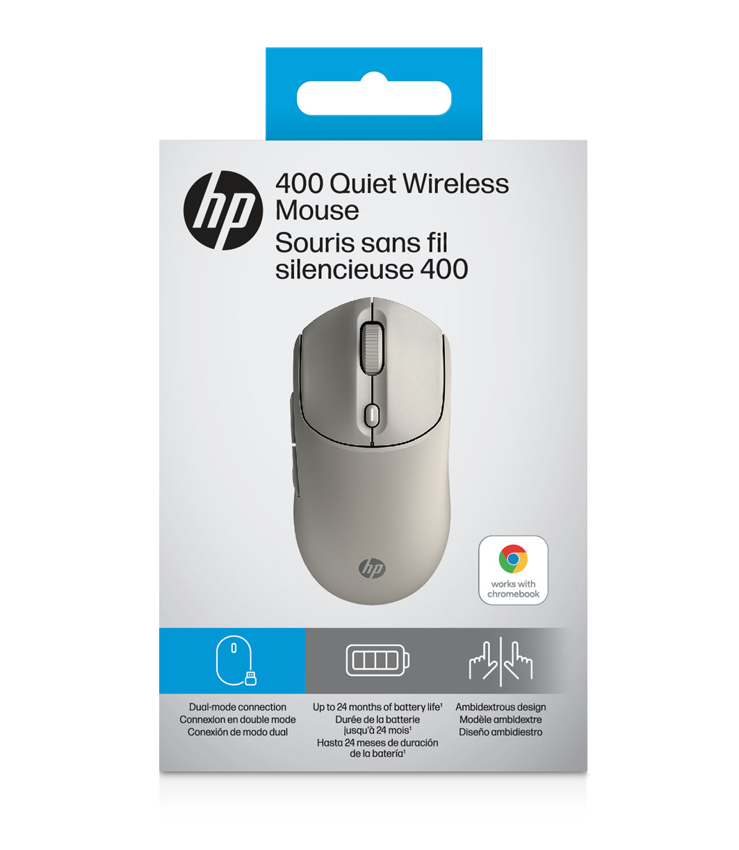 HP 400 Quiet – Maus – Kabellos (Bluetooth/2,4 GHz), beidhändig, Beige