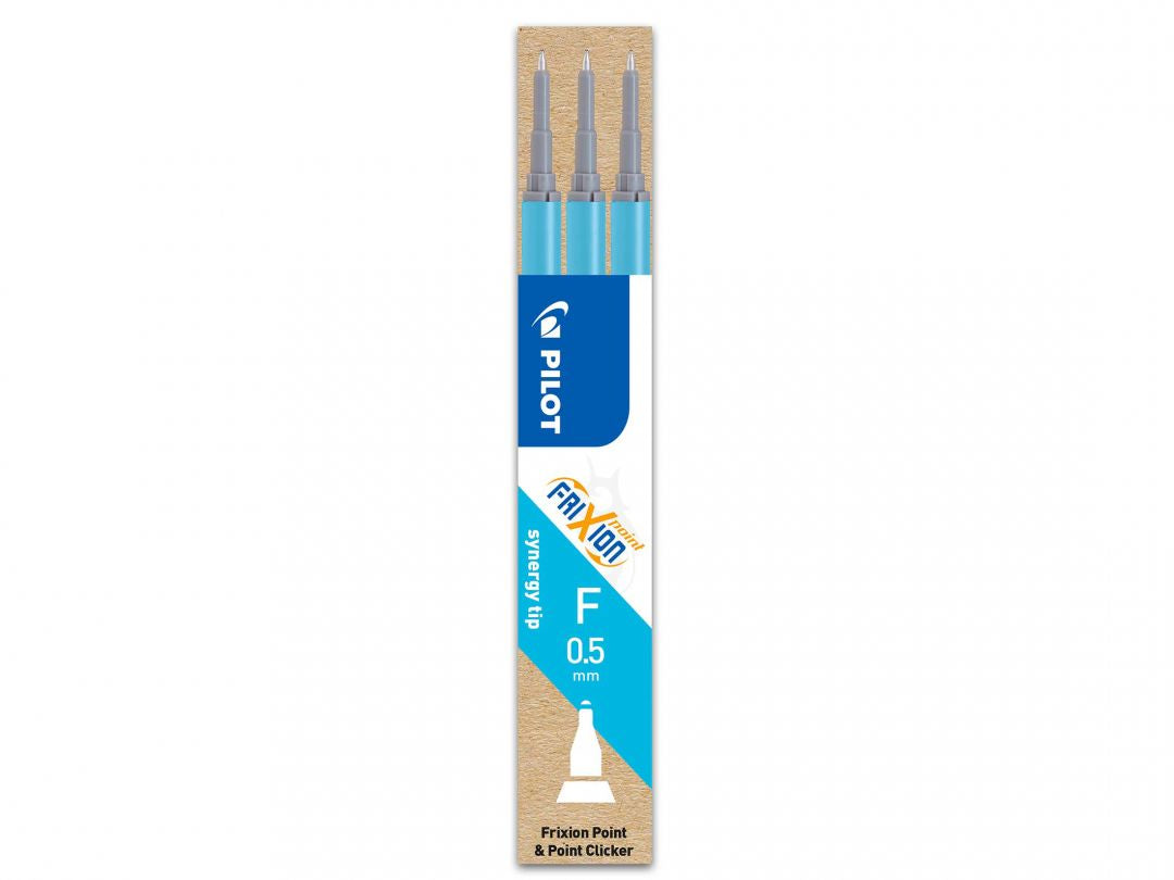 Pilot FriXion Rollerpatronen für Point, Point Clicker – Hellblau, 0,5 mm, löschbar, geruchsarm, 3 Stk.