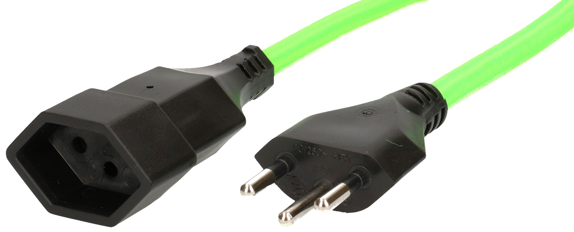 MaxTex Verlängerungskabel – T12–T13, 3 m, 3×1 mm², Textilmantel, Neongrün