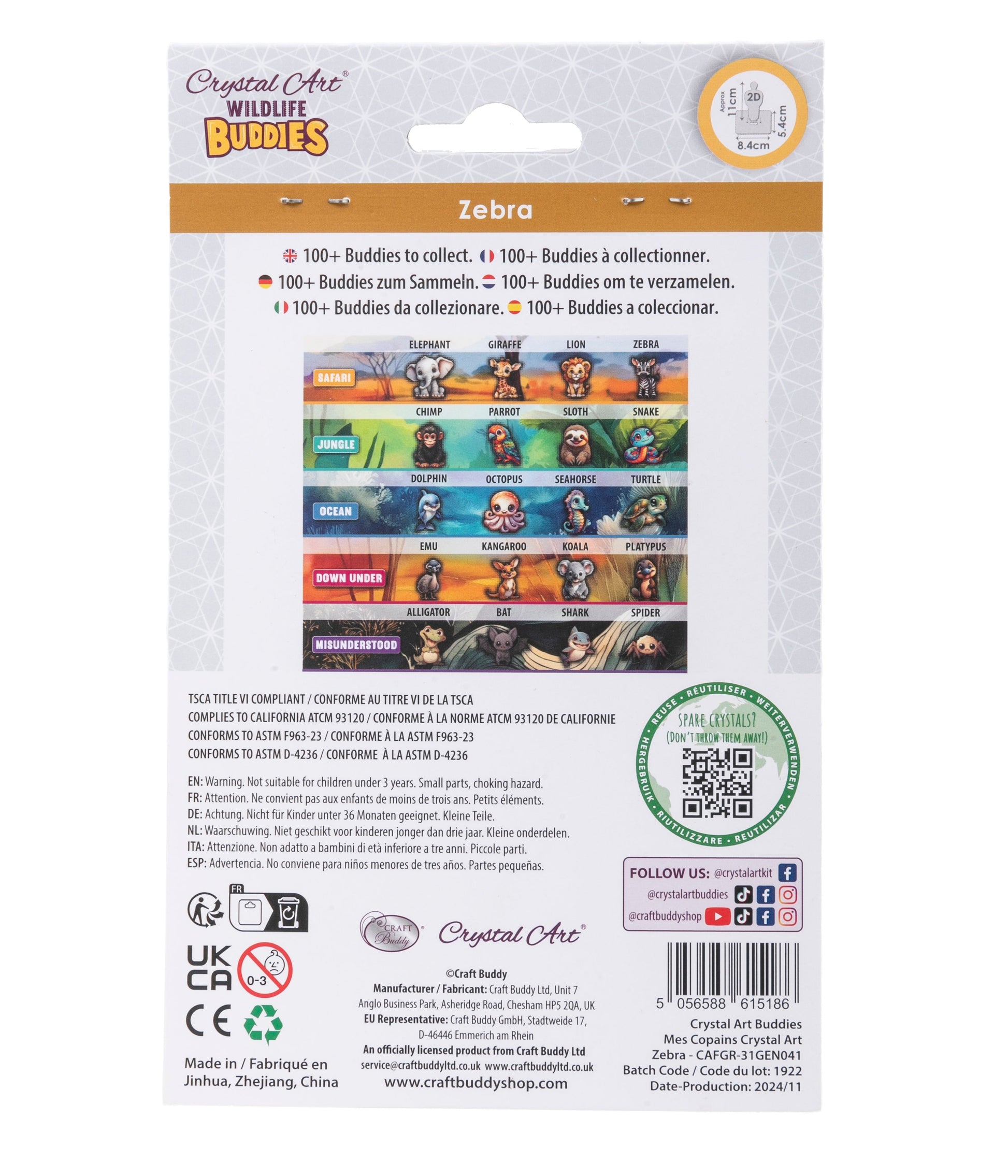 CRAFT Buddy Crystal Art Buddy – Allgemeines Bastelset – Zebra – 11 cm – ab 6 Jahren