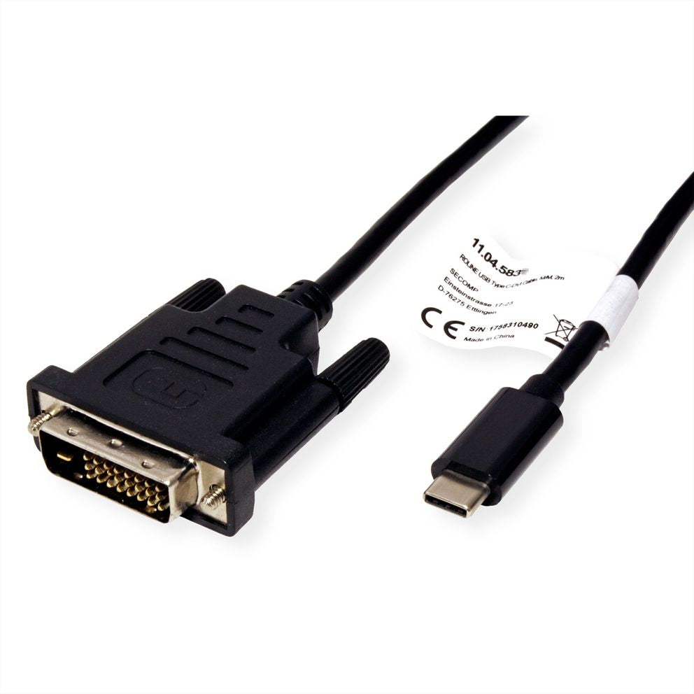ROLINE USB-C auf DVI Adapter 4K 60 Hz – 2 m – verriegelbar – für Geräte mit USB-C-Port