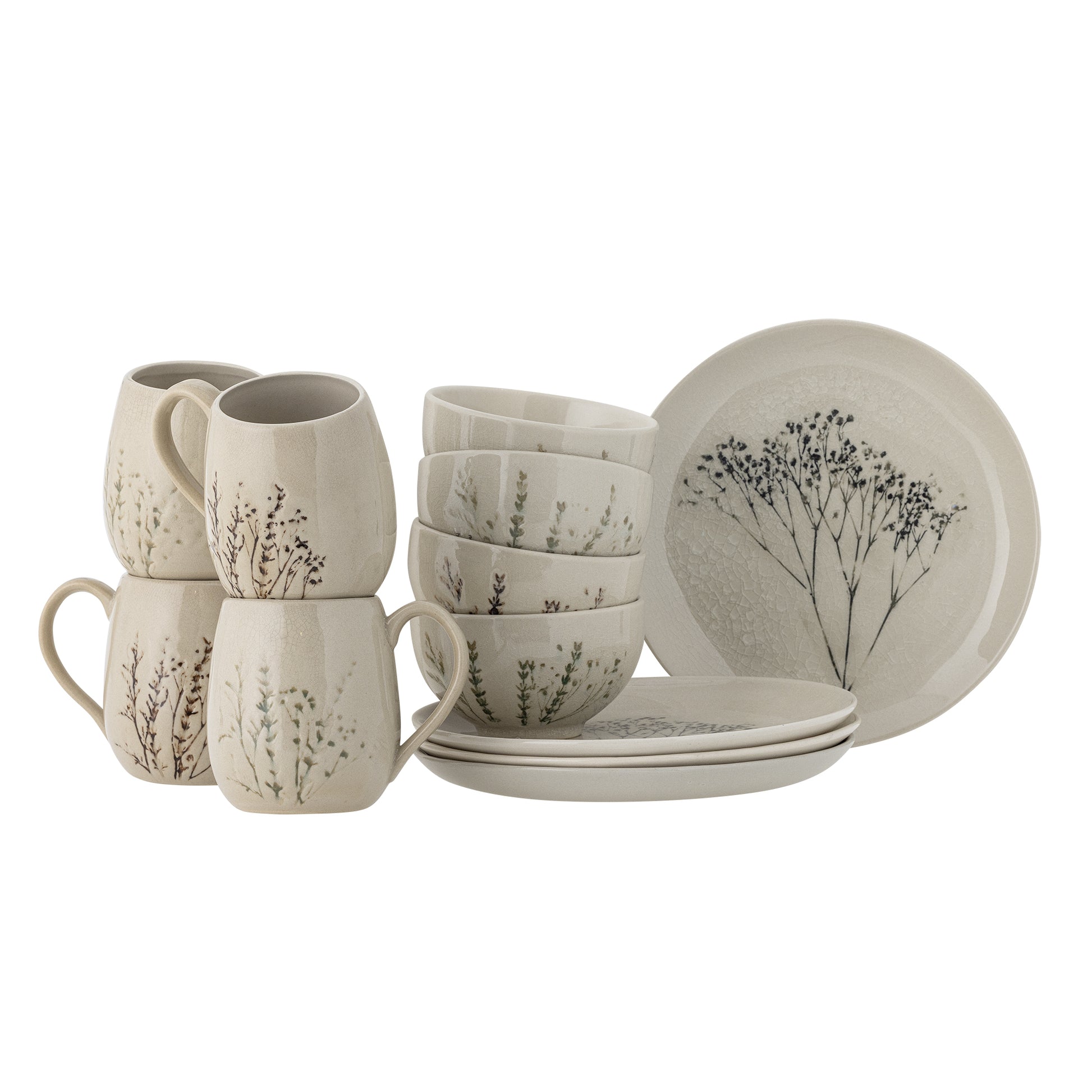 Bloomingville Geschirrset Bea – 12-teiliges Set, Ø 22 cm, Ø 11,5 cm, Ø 10 cm H 10,5 cm, Steingut, Beige